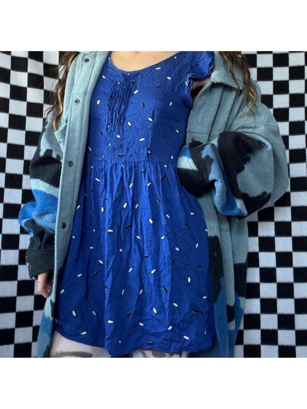Cobalt blue penguin printed babydoll dress